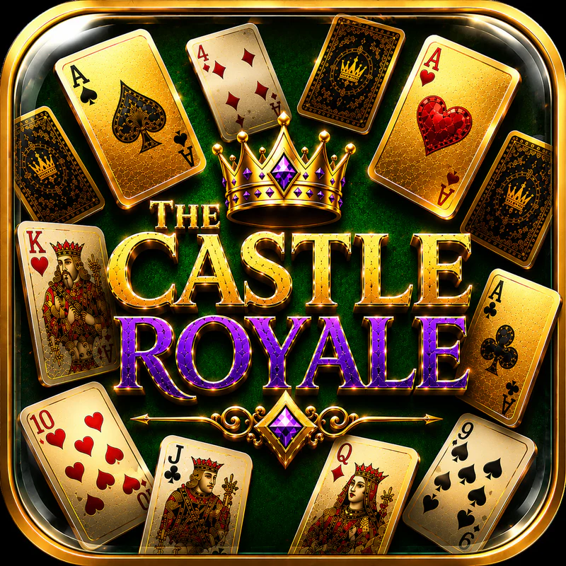 The Castle Royale app icon, with playing cards and a gold crown.